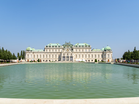 VIENNA, AUSTRIA - AUGUST 28, 2015: Belvedere is a historic building complex in Vienna, consisting of two Baroque palaces the Upper and Lower Belvedere, the Orangery, and the Palace Stables.のeditorial素材