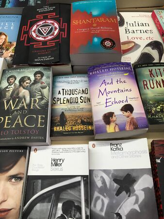 BUCHAREST, ROMANIA - JANUARY 22, 2016: English Books For Sale On Library Shelf.のeditorial素材