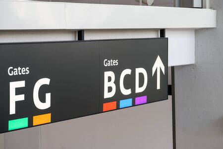Departure Gates Signs In Airport Terminalの写真素材