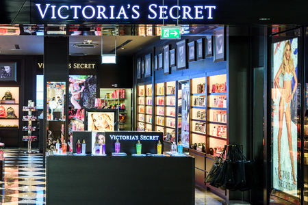 VIENNA, AUSTRIA - AUGUST 12, 2015: Founded in 1977 Victoria's Secret is an American designer, manufacturer and marketer of women's premium lingerie, womenswear and beauty products.のeditorial素材