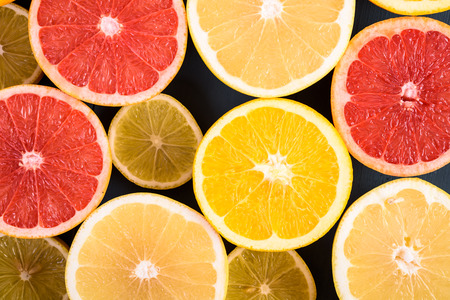 Orange, Grapefruit And Lemon Citrus Fruit Slicesの写真素材