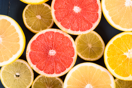 Orange, Grapefruit And Lemon Citrus Fruit Slicesの写真素材