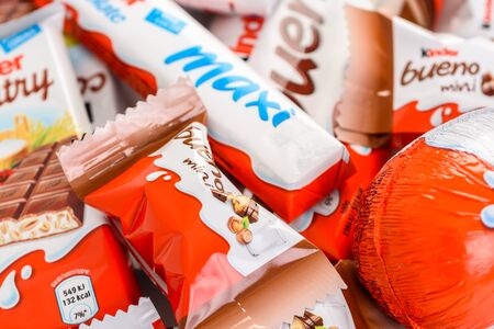 BUCHAREST, ROMANIA - DECEMBER 04, 2015: Kinder Chocolate is a confectionery product brand line of Italian confectionery multinational Ferrero.のeditorial素材