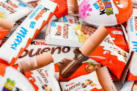BUCHAREST, ROMANIA - DECEMBER 04, 2015: Kinder Chocolate is a confectionery product brand line of Italian confectionery multinational Ferrero.のeditorial素材