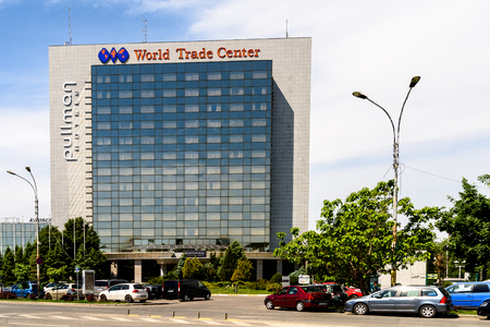 BUCHAREST, ROMANIA - MAY 13, 2015: Pullman Bucharest World Trade Center is a four star hotel in downtown Bucharest that also houses the headquarters of Michelin Romania.のeditorial素材