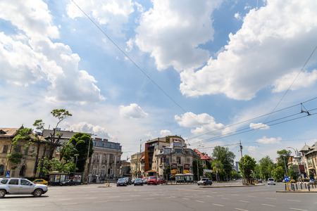 BUCHAREST, ROMANIA - MAY 29, 2016: The Roman Square (Piata Romana) is one of the busiest and largest traffic intersections in downtown of Bucharest city.のeditorial素材