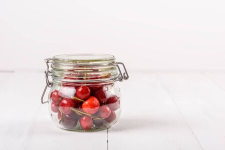 Jar Of Red Fresh Cherriesの写真素材