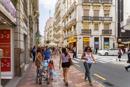 VALENCIA, SPAIN - JULY 19, 2016: People Walking Downtown Valencia City In Spain.のeditorial素材