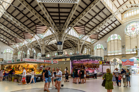 VALENCIA, SPAIN - JULY 20, 2016: From 1928 Mercado Central or Mercat Central (Central Market) is a public market located in across from the Llotja de la Seda and church of Juanes in downtown Valencia.のeditorial素材