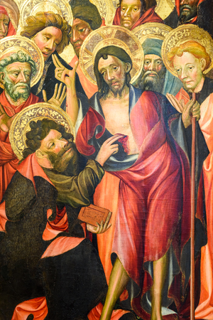 VALENCIA, SPAIN - JULY 20, 2016: Biblical Scene Painting Of Jesus Crucifixion In Metropolitan CathedralâBasilica of the Assumption of Our Lady of Valencia (Saint Mary's Cathedral).のeditorial素材