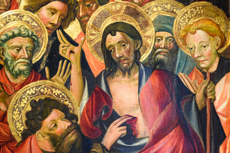 VALENCIA, SPAIN - JULY 20, 2016: Biblical Scene Painting Of Jesus Crucifixion In Metropolitan CathedralâBasilica of the Assumption of Our Lady of Valencia (Saint Mary's Cathedral).のeditorial素材