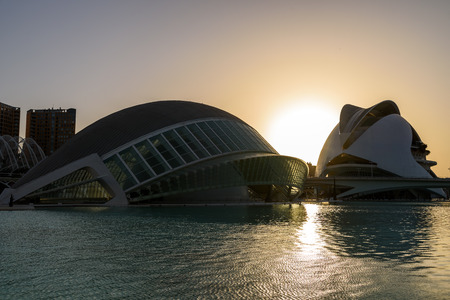 VALENCIA, SPAIN - JULY 21, 2016: Hemispheric and Reina (Queen) Sofia Palace of Arts of City of Arts and Sciences is an entertainment based cultural and architectural complex in the city of Valencia.のeditorial素材