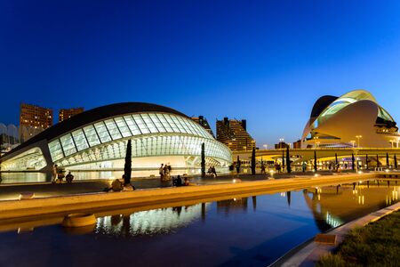 VALENCIA, SPAIN - JULY 21, 2016: Hemispheric and Reina (Queen) Sofia Palace of Arts of City of Arts and Sciences is an entertainment based cultural and architectural complex in the city of Valencia.のeditorial素材