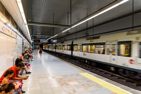 VALENCIA, SPAIN - JULY 21, 2016: People Travel By Subway Train In Downtown Valencia City.のeditorial素材