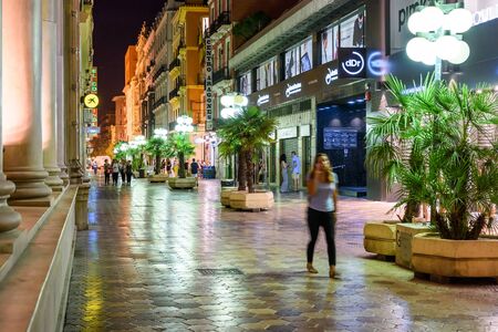 VALENCIA, SPAIN - JULY 22, 2016: People Walking At Night In Downtown Valencia City In Spain.のeditorial素材