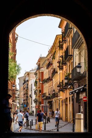 VALENCIA, SPAIN - JULY 21, 2016: Gate Of Torres de Quart A Pair Of Twin Towers That Were Part Of The Medieval Defense Wall Surrounding Old Town of Valencia City.のeditorial素材