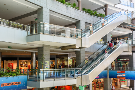 VALENCIA, SPAIN - JULY 25, 2016: People Looking For Summer Sales In Shopping Luxury Mall Interior.のeditorial素材