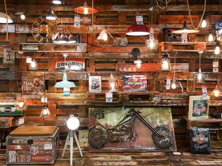 BUCHAREST, ROMANIA - JULY 24, 2016: Lights For Sale In Vintage Home Appliances Store.のeditorial素材