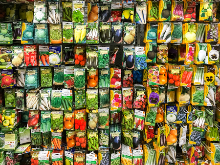 BUCHAREST, ROMANIA -  APRIL 29, 2016: Agriculture Seeds For Vegetable Plants On Sale In Supermarket Stand.のeditorial素材