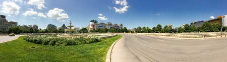 BUCHAREST, ROMANIA - MAY 28, 2016: Union Square Fountain And House Of The People Or Parliament...