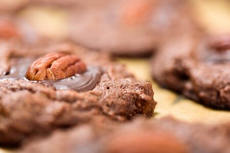 Pecan Chocolate Cookies Close Upの写真素材