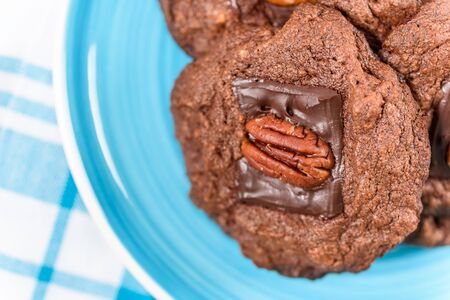 Pecan Chocolate Cookies And Coffee Breakfastの写真素材