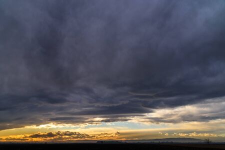 Beautiful Sunset Cloudy Sky Over Mountains