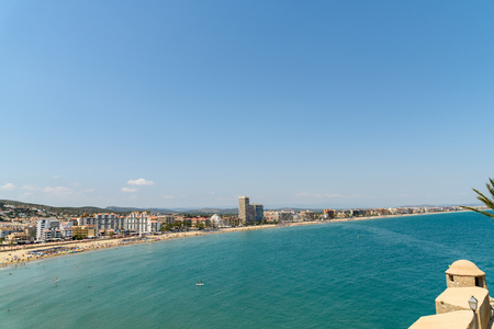 VALENCIA, SPAIN - JULY 28, 2016: Panoramic Skyline View Of Peniscola City Beach Resort At Mediterranean Sea In Spain.のeditorial素材