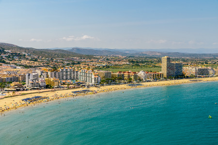 VALENCIA, SPAIN - JULY 28, 2016: Panoramic Skyline View Of Peniscola City Beach Resort At Mediterranean Sea In Spain.のeditorial素材
