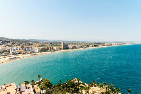 VALENCIA, SPAIN - JULY 28, 2016: Panoramic Skyline View Of Peniscola City Beach Resort At Mediterranean Sea In Spain.のeditorial素材