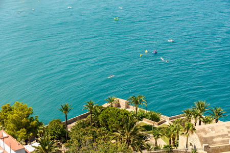 VALENCIA, SPAIN - JULY 28, 2016: People Having Fun In Small Boats And Surf Paddle Boards On The Mediterranean Sea.のeditorial素材