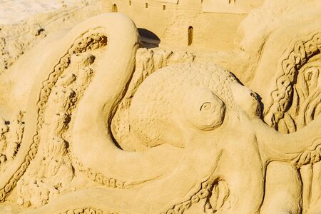 VALENCIA, SPAIN - JULY 28, 2016: Octopus Sand Sculpture On Peniscola Beach Resort At Mediterranean Sea.のeditorial素材