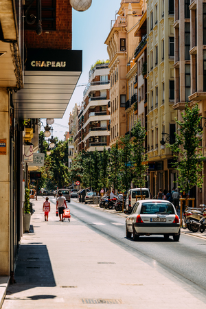 VALENCIA, SPAIN - AUGUST 01, 2016: People Walking Downtown Valencia City In Spain.のeditorial素材