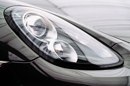 Black Car Front Headlight Viewのeditorial素材