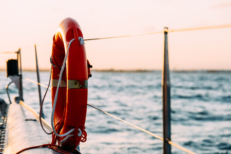 Red Life Buoy On Cruise Shipの写真素材