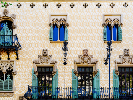 Apartment Building Block Exterior Facade In Barcelona, Spain.