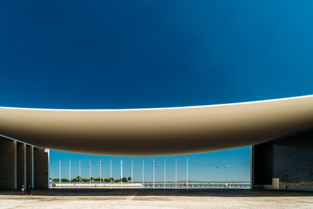 LISBON, PORTUGAL - AUGUST 10, 2017: Portuguese National Pavilion In Lisbon Was Built By Alvaro Siza Vieira For The 1998 Lisbon World Exposition.のeditorial素材