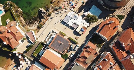 Aerial Fly Over Cascais City In Portugalの写真素材