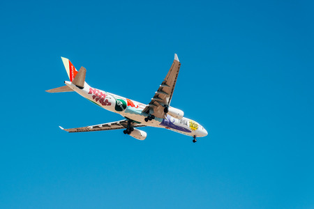 LISBON, PORTUGAL - AUGUST 14, 2017: Tap Air Portugal Passenger Airplane Take Off From Humberto Delgado Airport In Lisbon City.のeditorial素材