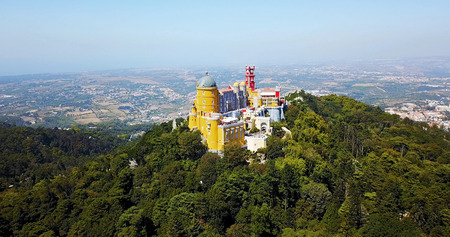 Aerial View Of Pena Palace Built in 1854 In Sintra, Portugal.のeditorial素材