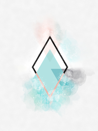 Minimalist Scandinavian Abstract Geometric Art in Watercolorの写真素材