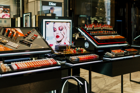 AMSTERDAM, NETHERLANDS - NOVEMBER 14, 2017: Women Cosmetic Products For Sale In Beauty Shopのeditorial素材