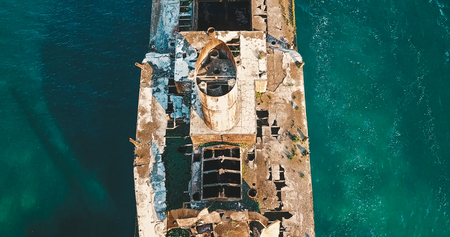 Aerial Drone View Of Old Shipwreck Ghost Ship Vesselの写真素材