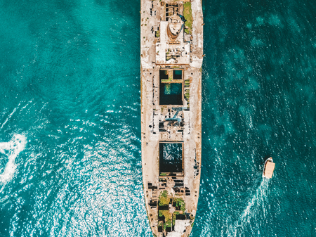 Aerial Drone View Of Old Shipwreck Ghost Ship Vesselの写真素材