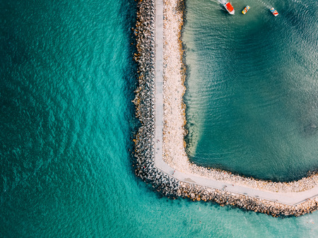 Aerial Drone View Of Concrete Pier On Turquoise Water At The Black Sea