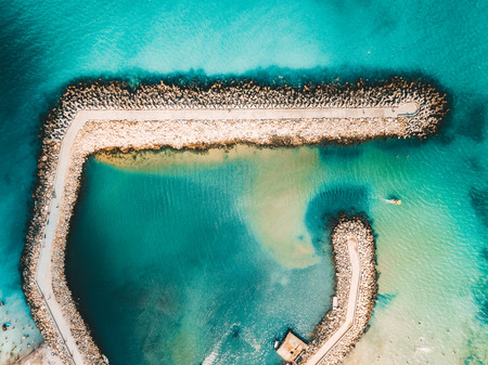 Aerial Drone View Of Concrete Pier On Turquoise Water At The Black Sea