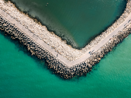 Aerial Drone View Of Concrete Pier On Turquoise Water At The Black Seaの写真素材