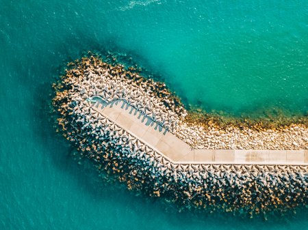 Aerial Drone View Of Concrete Pier On Water At The Black Sea
