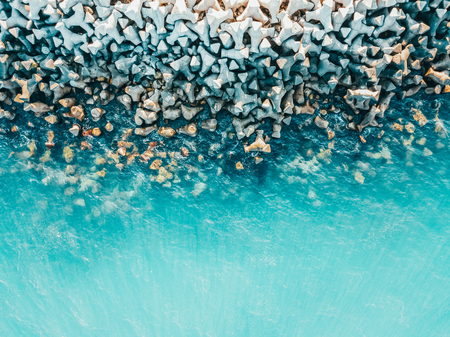Aerial Drone View Of Concrete Pier On Water At The Black Sea