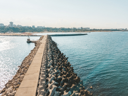 Aerial Drone View Of Concrete Pier On Water At The Black Sea